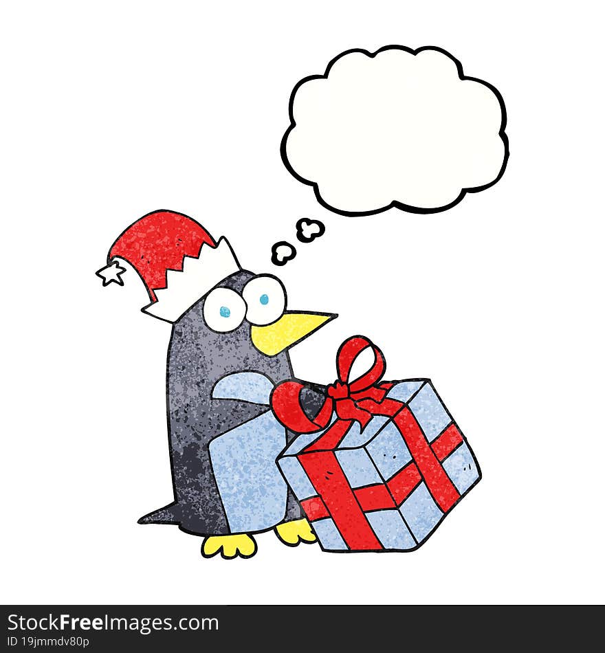 thought bubble textured cartoon christmas penguin