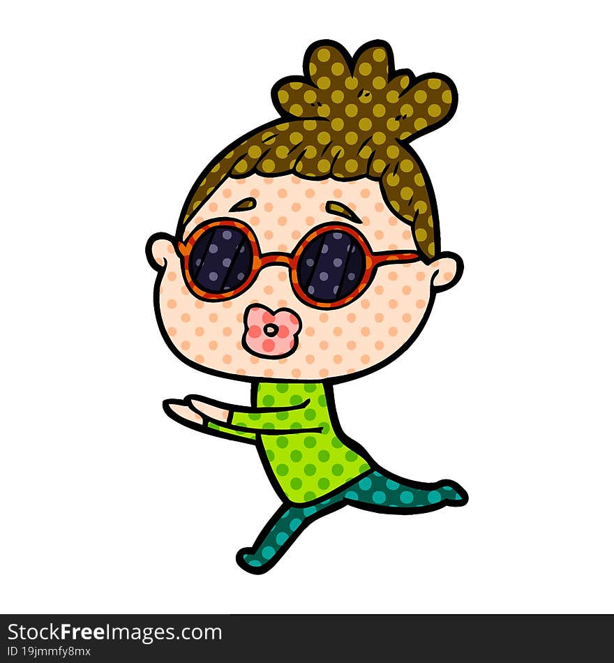 cartoon woman wearing sunglasses. cartoon woman wearing sunglasses