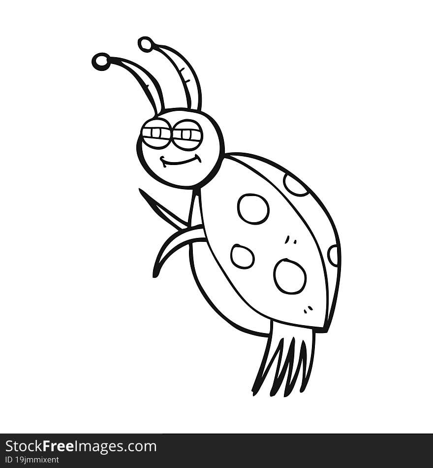 freehand drawn black and white cartoon ladybug