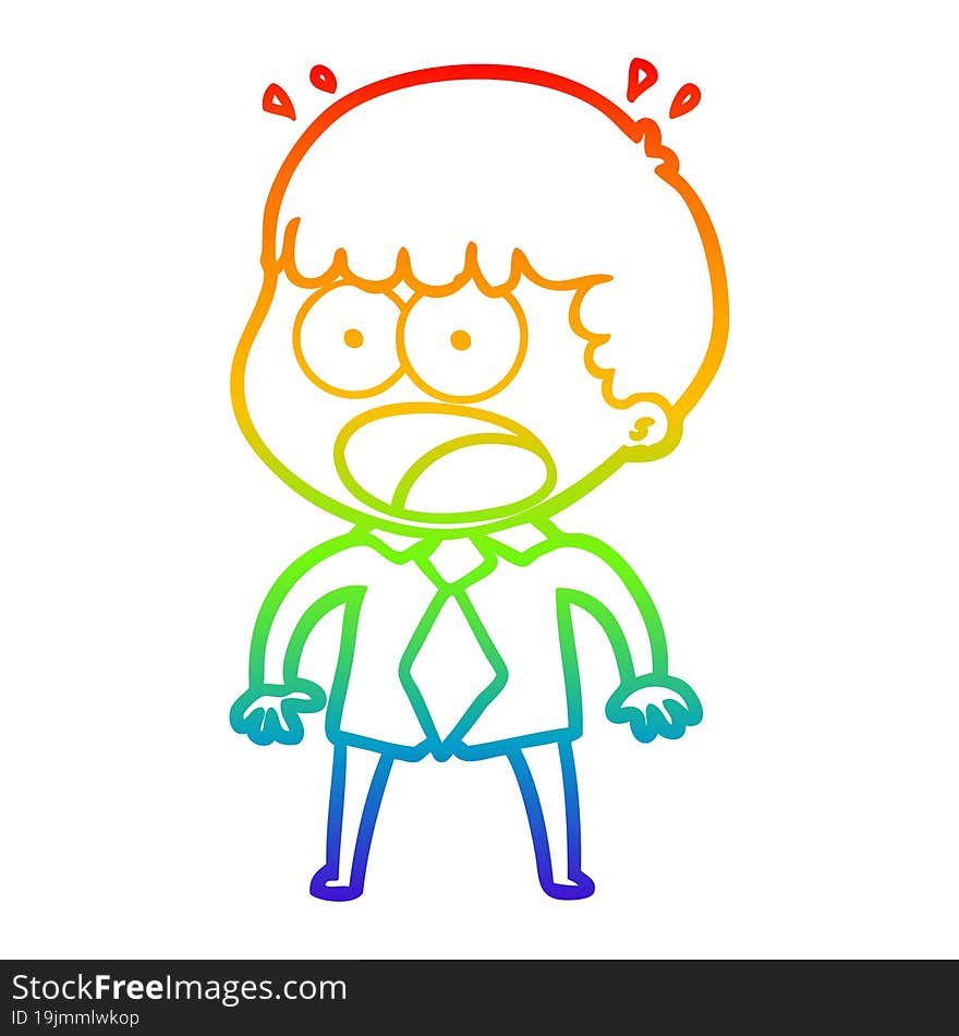 Rainbow Gradient Line Drawing Cartoon Shocked Man In Shirt And Tie