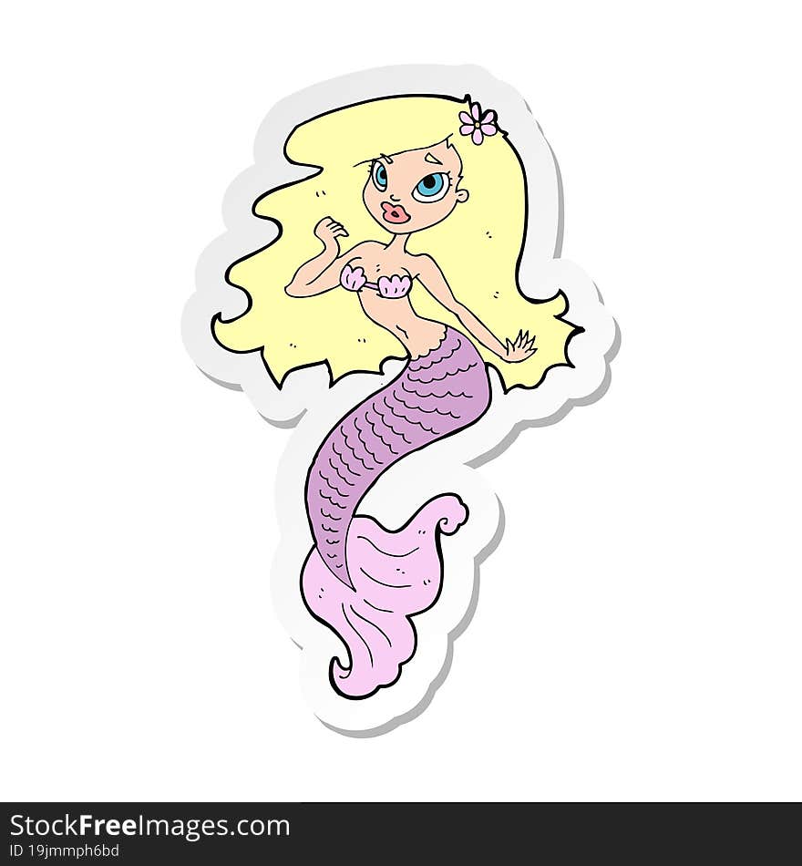 sticker of a cartoon pretty mermaid