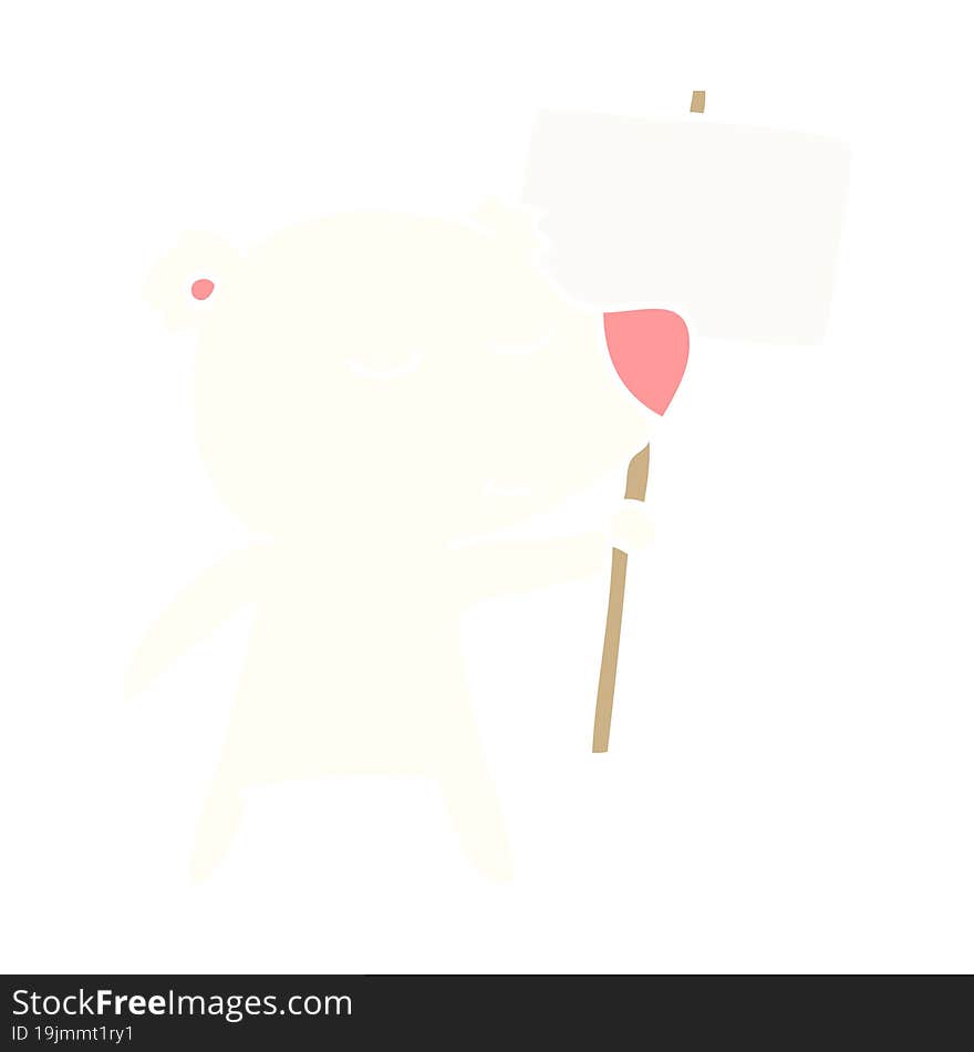 happy flat color style cartoon polar bear with sign