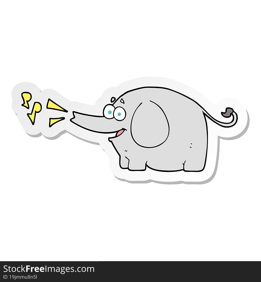 sticker of a cartoon trumpeting elephant