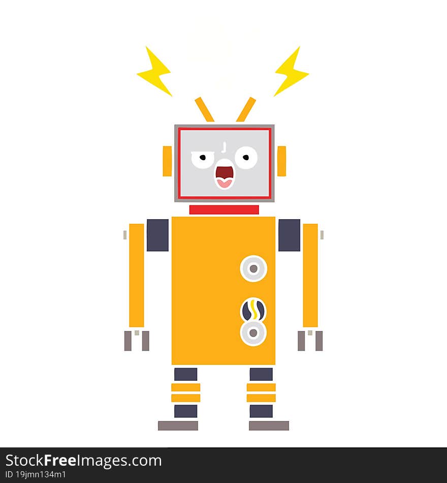 flat color retro cartoon broken robot