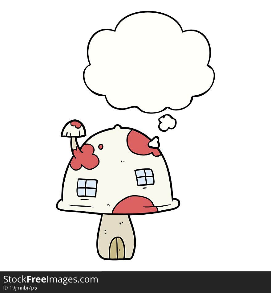 cartoon mushroom house and thought bubble