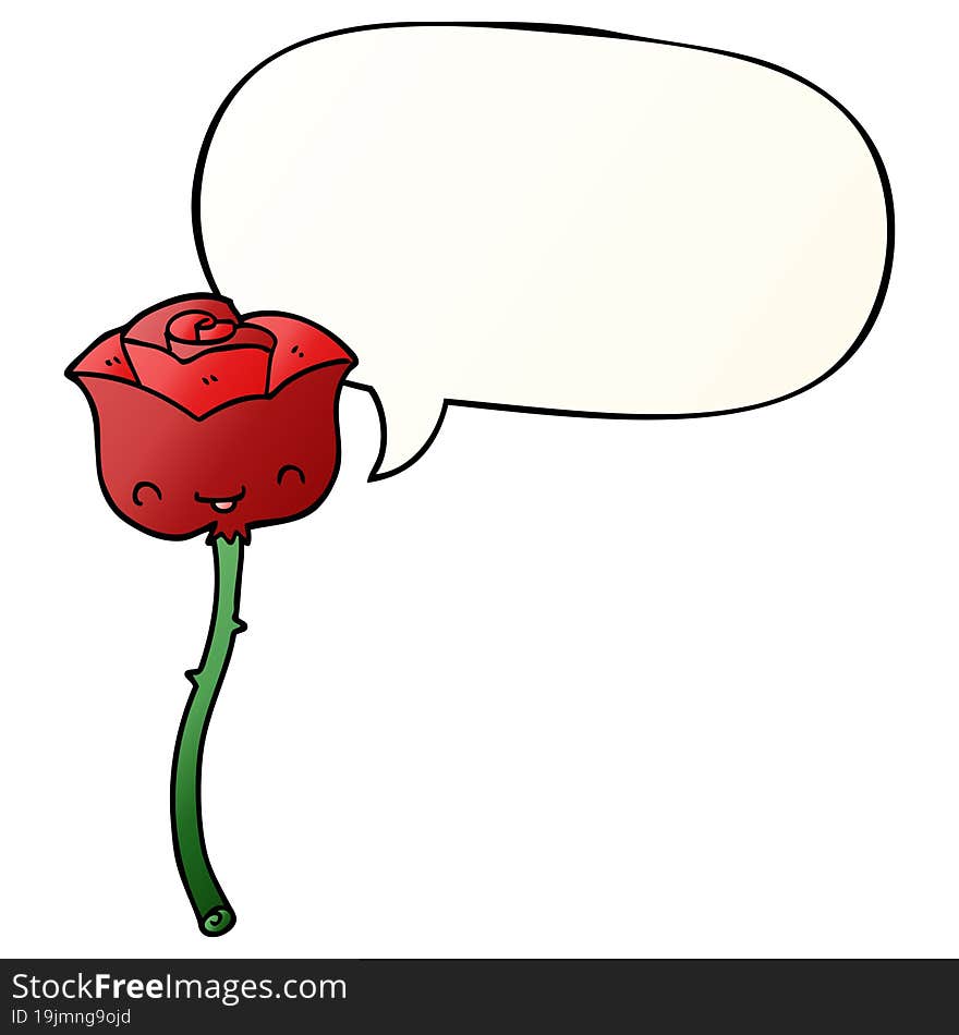 cartoon rose and speech bubble in smooth gradient style