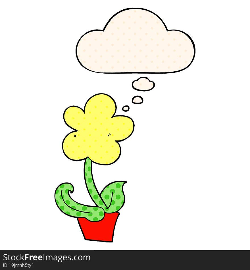 cute cartoon flower and thought bubble in comic book style