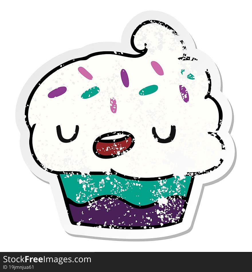 Distressed Sticker Cartoon Kawaii Of A Cute Cupcake