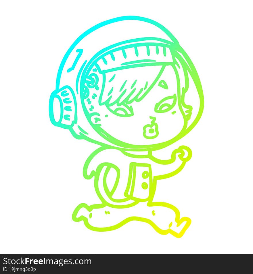 cold gradient line drawing cartoon astronaut woman