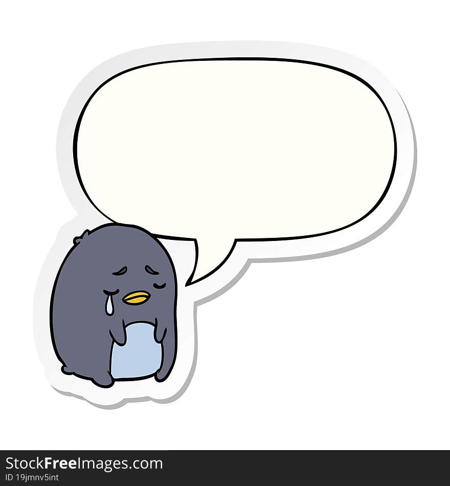 cartoon crying penguin and speech bubble sticker