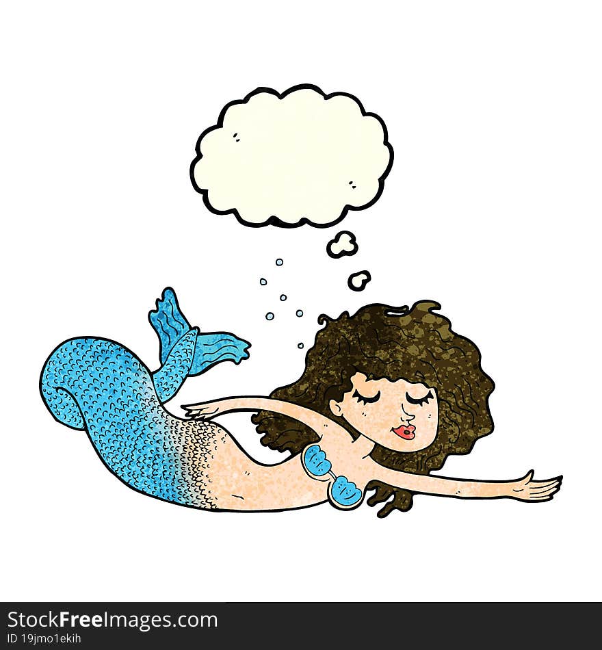 cartoon mermaid with thought bubble