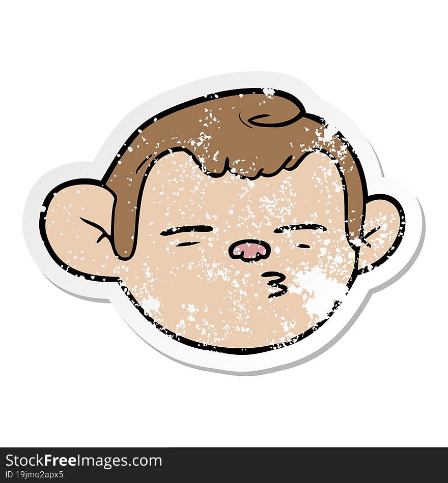 Distressed Sticker Of A Cartoon Monkey Face