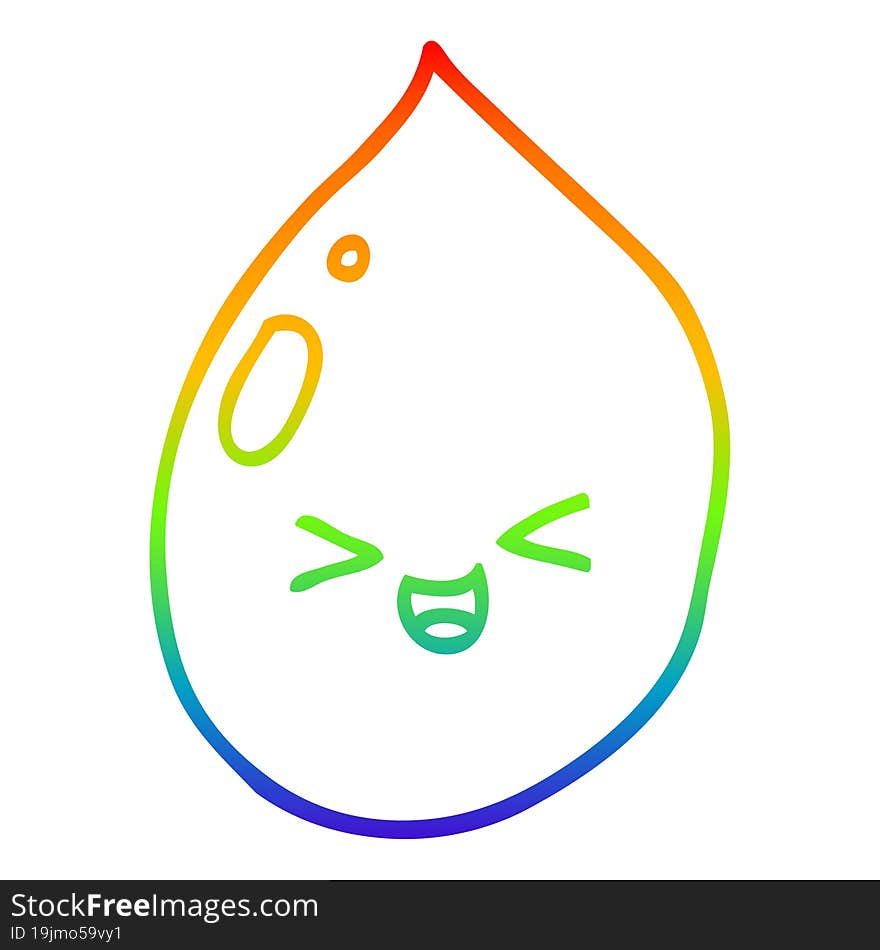 rainbow gradient line drawing of a cartoon raindrop