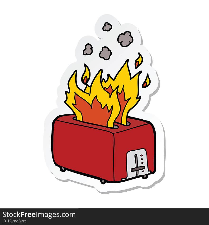 sticker of a cartoon burning toaster