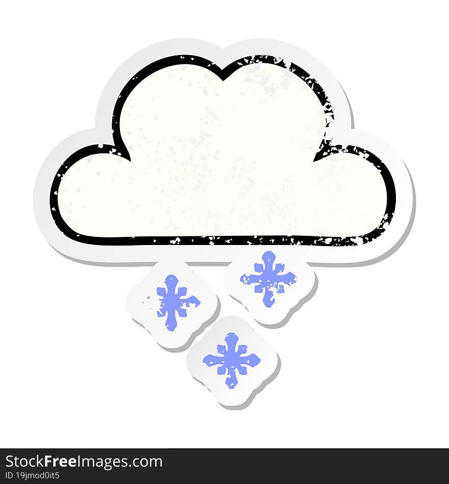 distressed sticker of a cute cartoon snow cloud