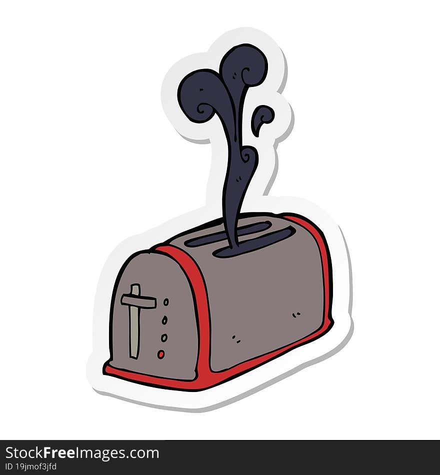 sticker of a cartoon toaster burning toast