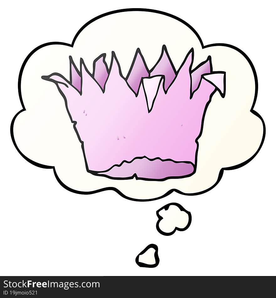 cartoon paper crown with thought bubble in smooth gradient style