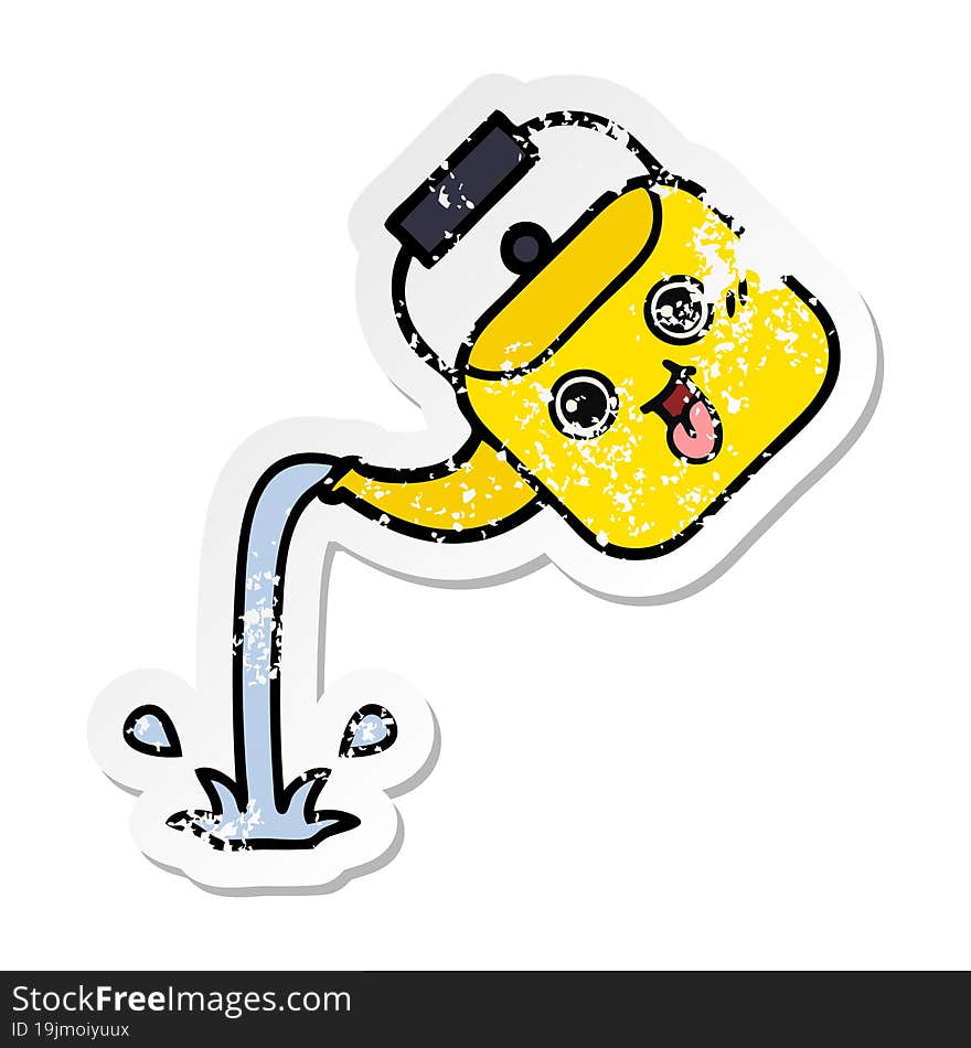 distressed sticker of a cute cartoon pouring kettle