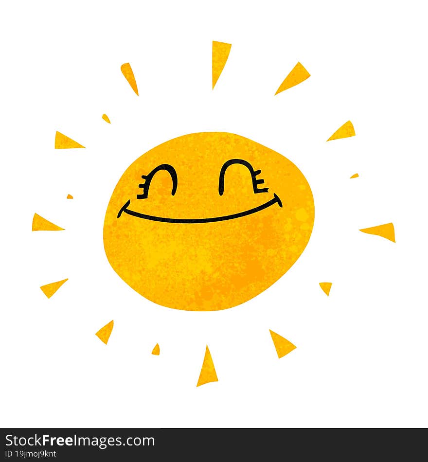 happy freehand retro cartoon sun. happy freehand retro cartoon sun