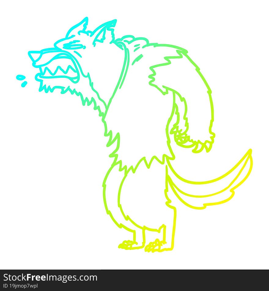 Cold Gradient Line Drawing Angry Werewolf Cartoon