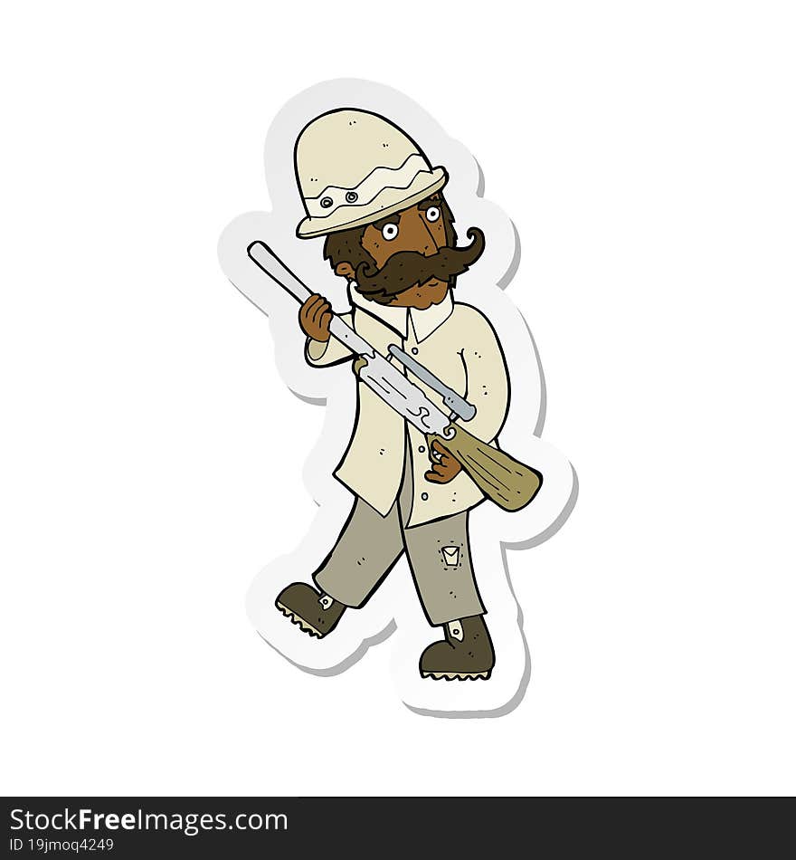 sticker of a cartoon big game hunter