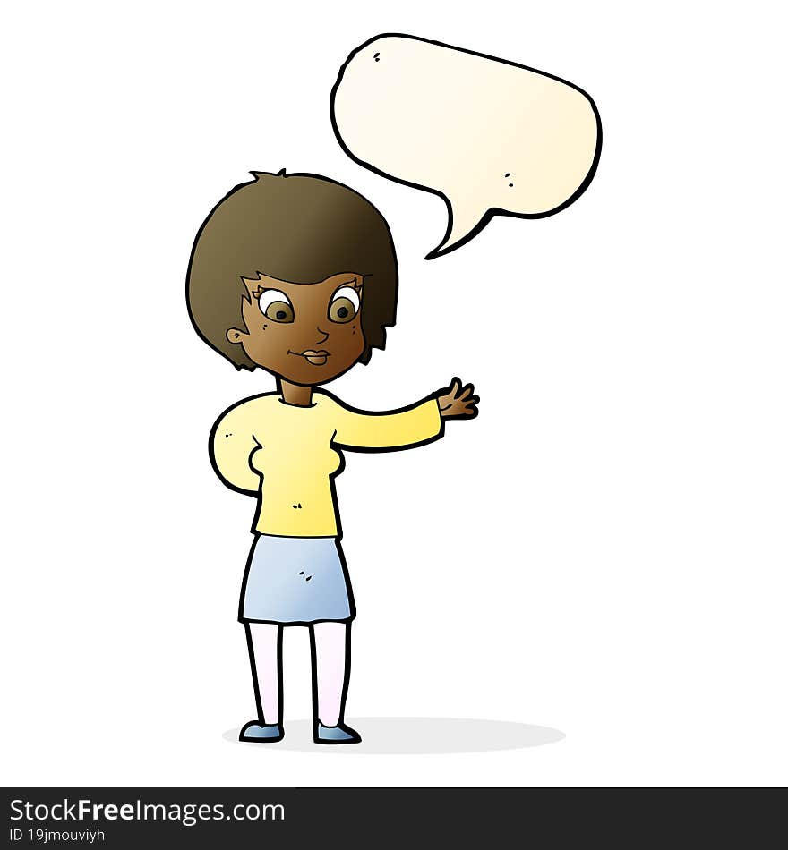 Cartoon Welcoming Woman With Speech Bubble