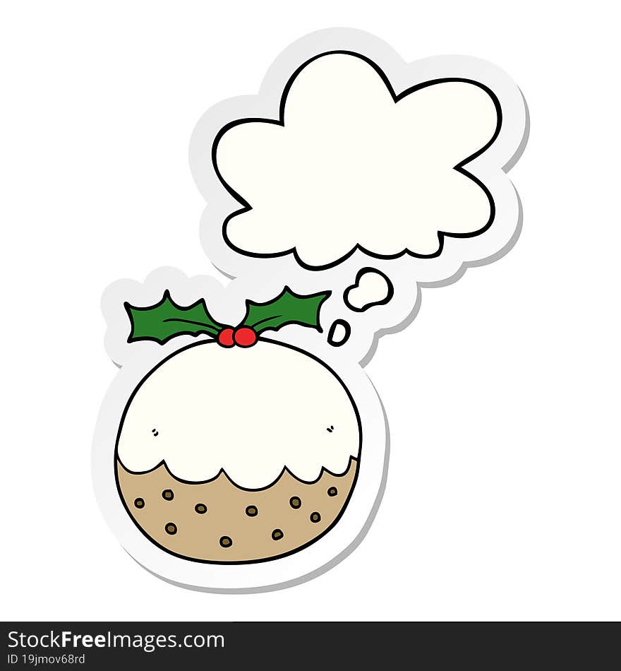 cartoon christmas pudding and thought bubble as a printed sticker