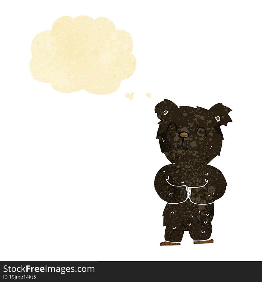 cartoon happy little black bear with thought bubble