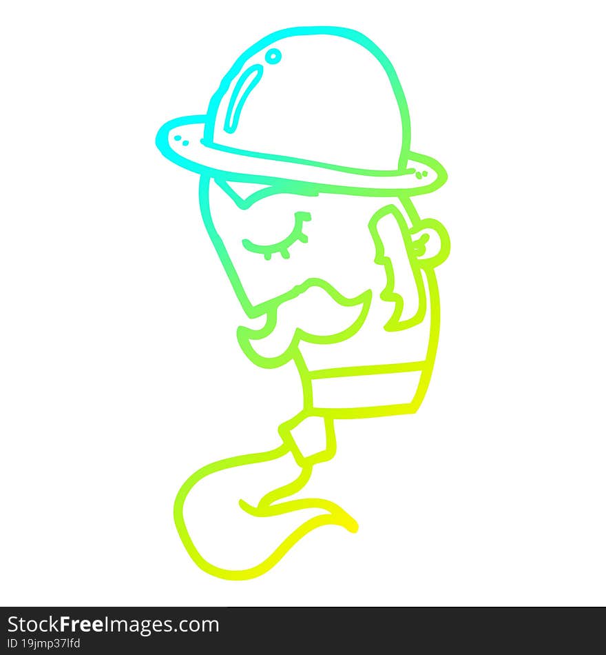 cold gradient line drawing cartoon man wearing hat