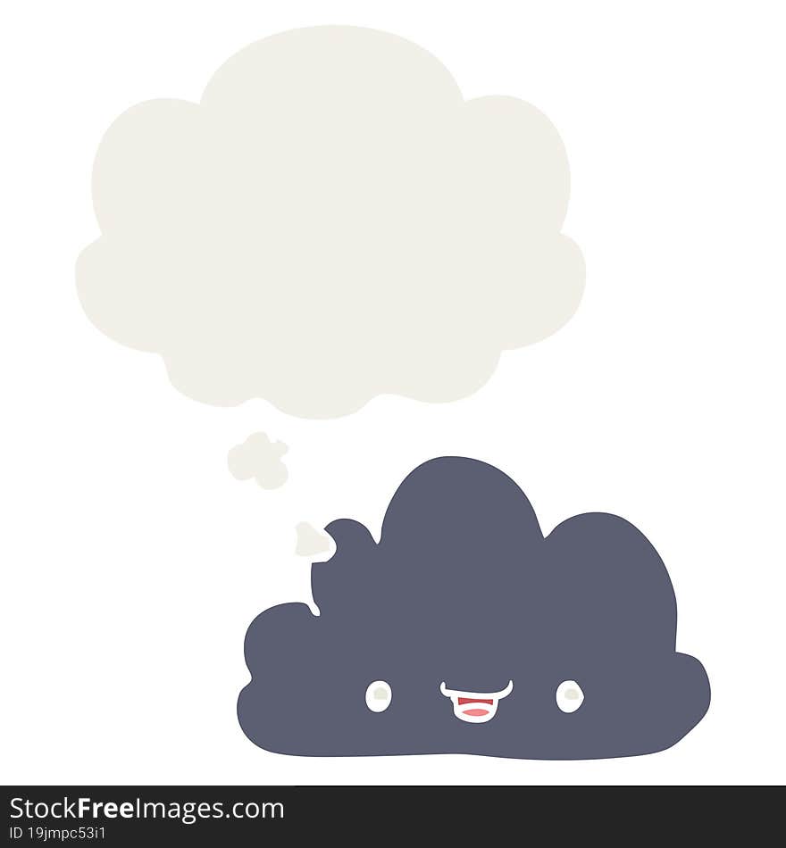 happy cartoon cloud and thought bubble in retro style