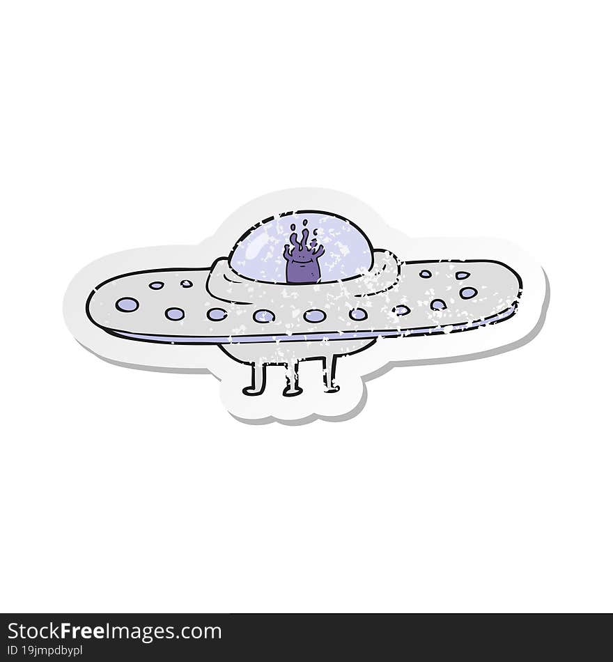 retro distressed sticker of a cartoon flying saucer