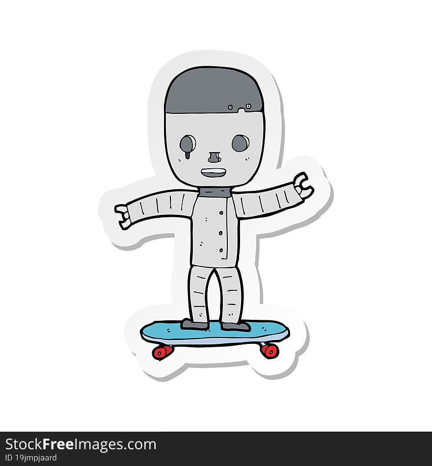 sticker of a cartoon robot on skateboard