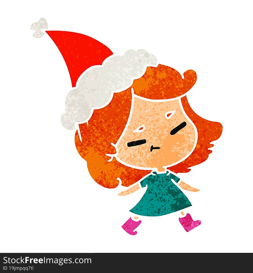 hand drawn christmas retro cartoon of kawaii girl