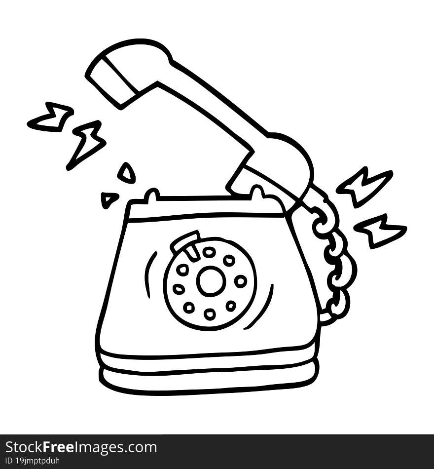 Line Drawing Cartoon Old Rotary Dial Telephone