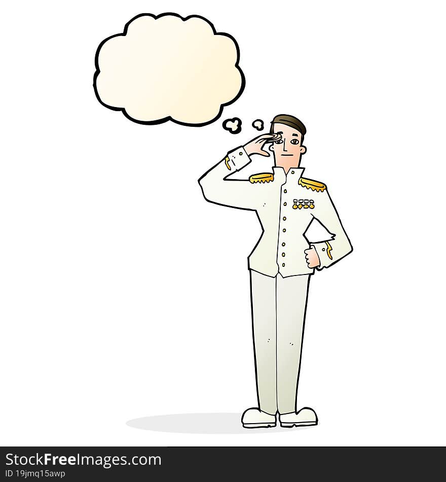 cartoon military man in dress uniform with thought bubble