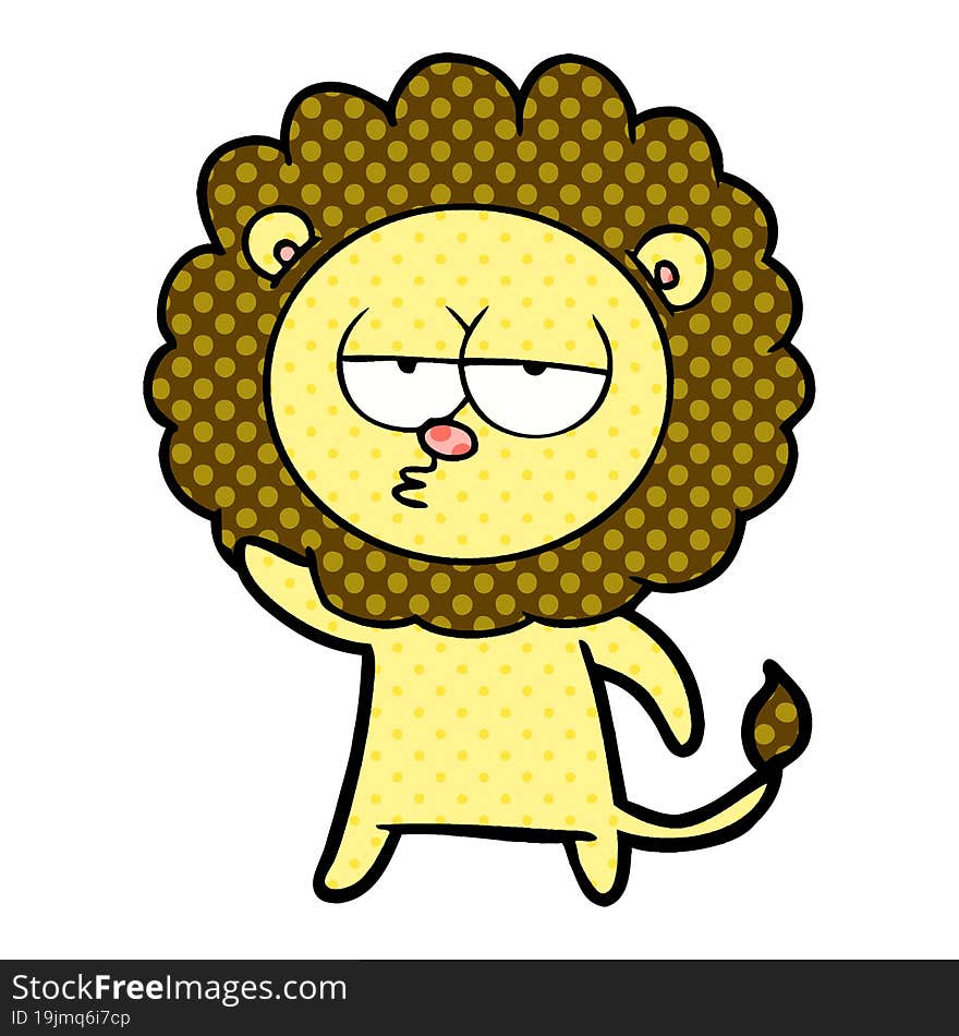 cartoon bored lion waving. cartoon bored lion waving