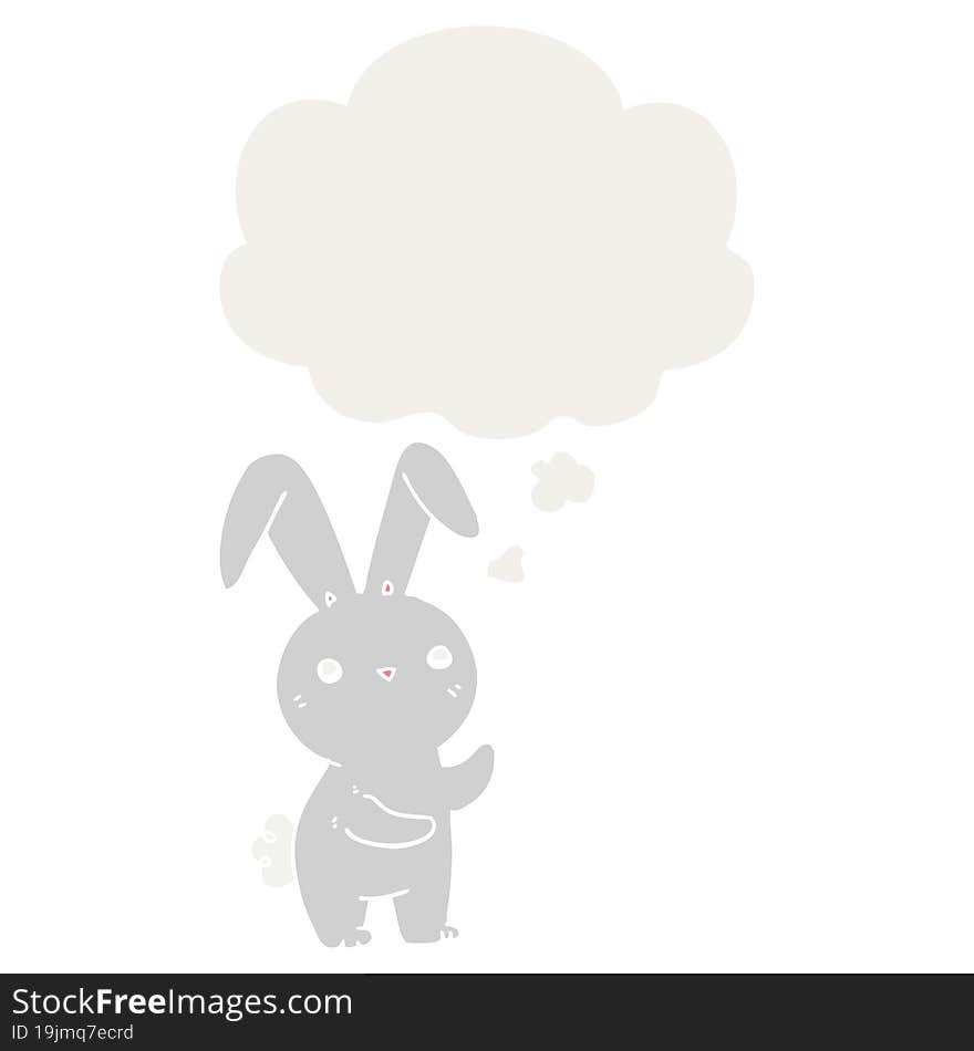 cute cartoon rabbit with thought bubble in retro style