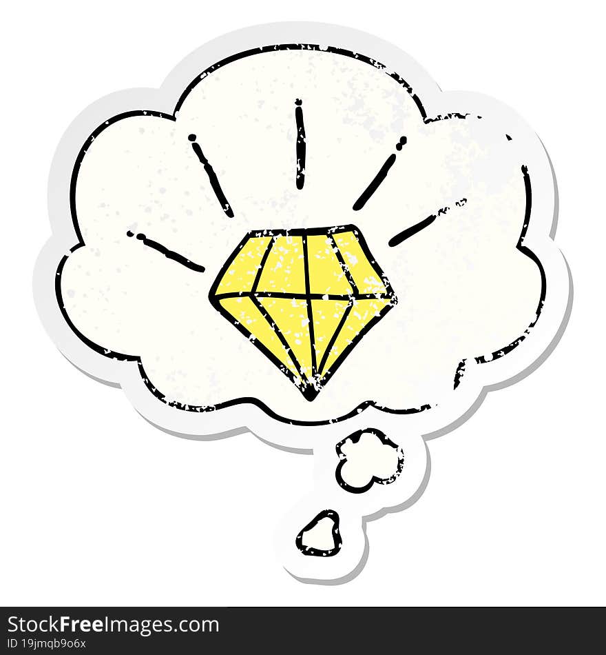 cartoon tattoo diamond with thought bubble as a distressed worn sticker