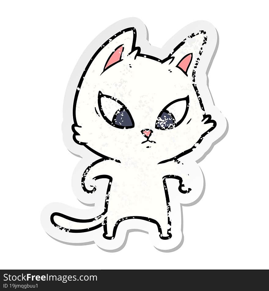 distressed sticker of a confused cartoon cat