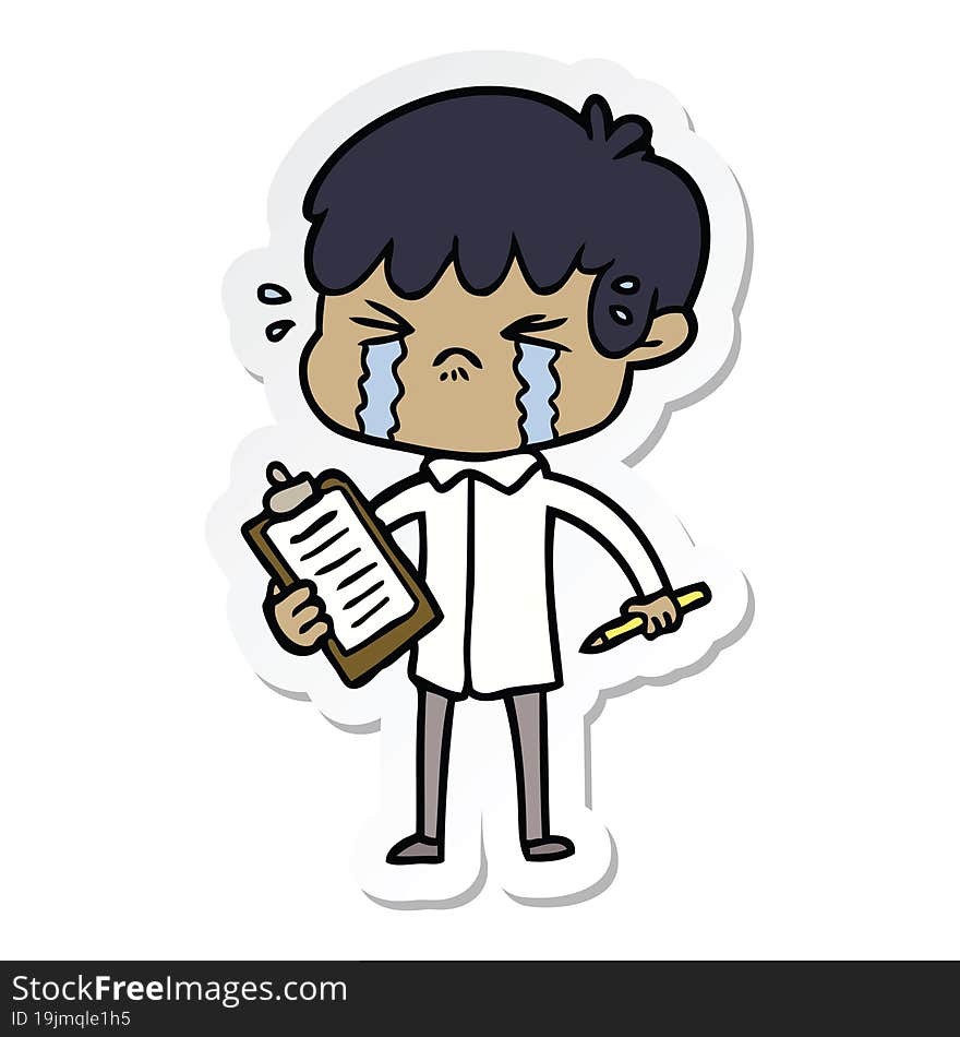 sticker of a cartoon boy crying