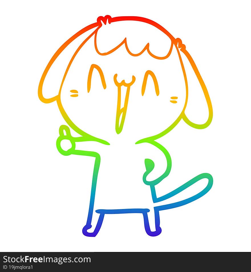 rainbow gradient line drawing of a cartoon laughing dog