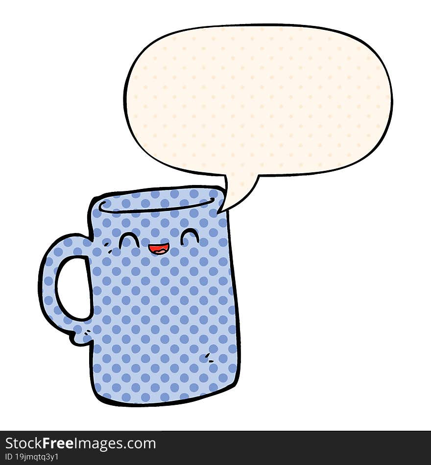 cartoon mug and speech bubble in comic book style