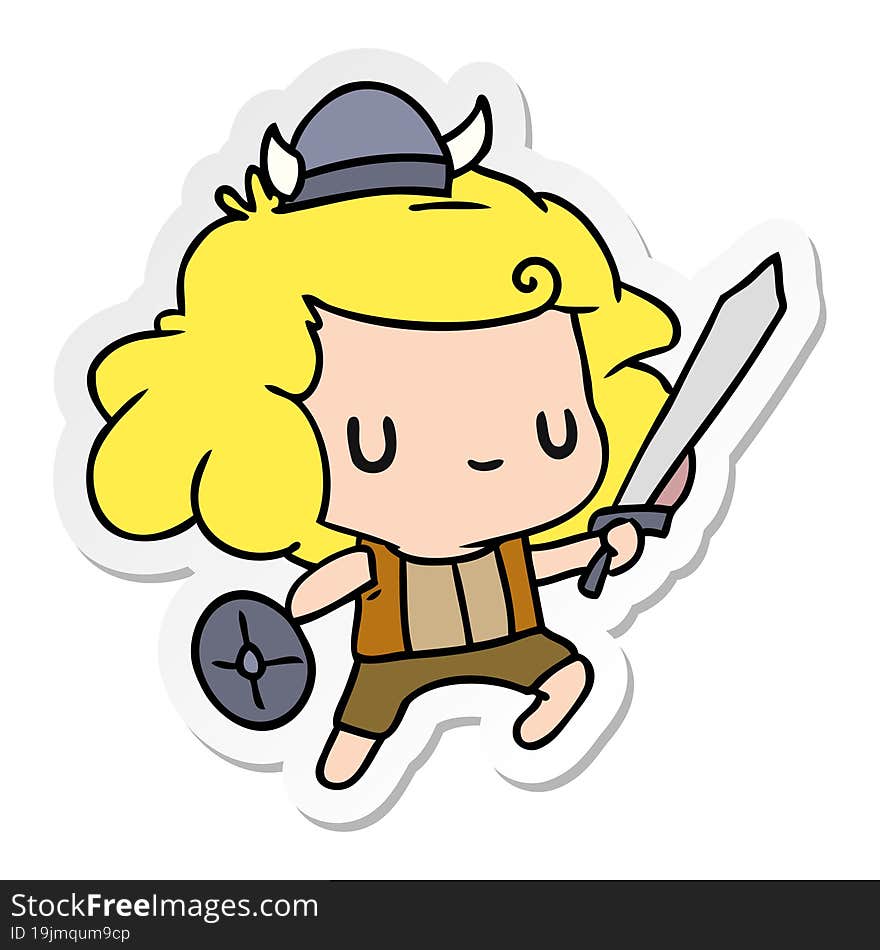 sticker cartoon illustration kawaii cute viking child. sticker cartoon illustration kawaii cute viking child