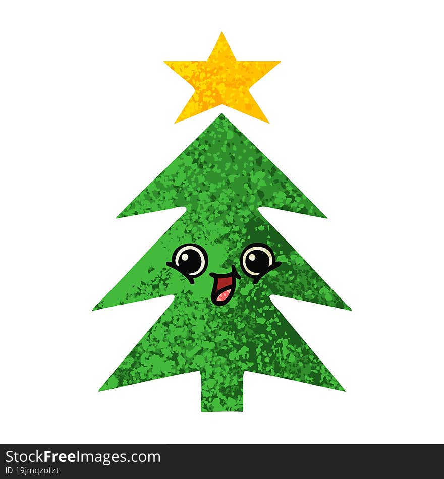 retro illustration style cartoon christmas tree