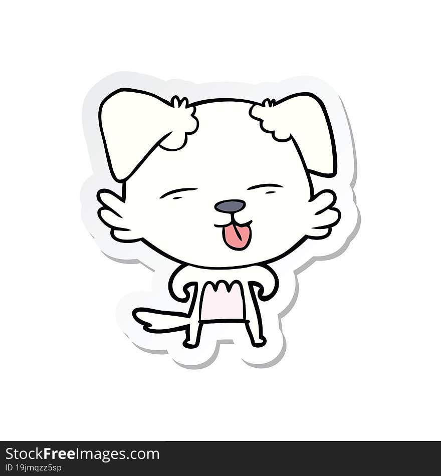 sticker of a cartoon dog sticking out tongue