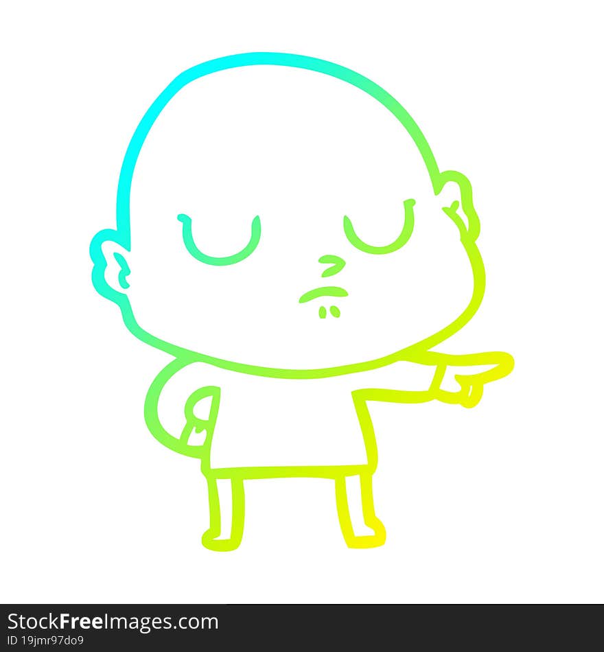 cold gradient line drawing of a cartoon bald man