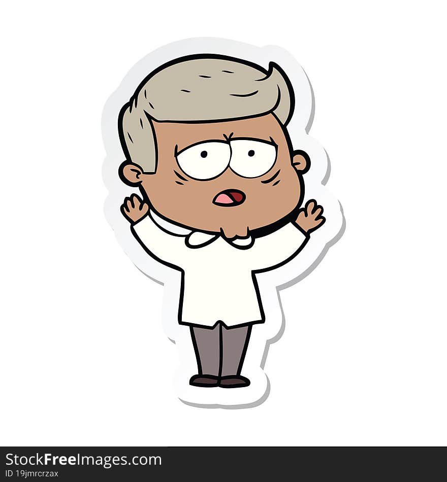 sticker of a cartoon tired man