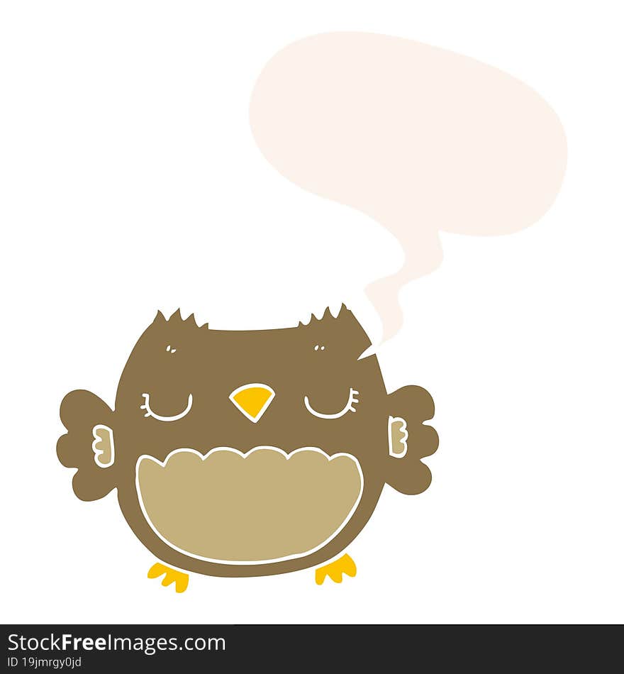 Cute Cartoon Owl And Speech Bubble In Retro Style