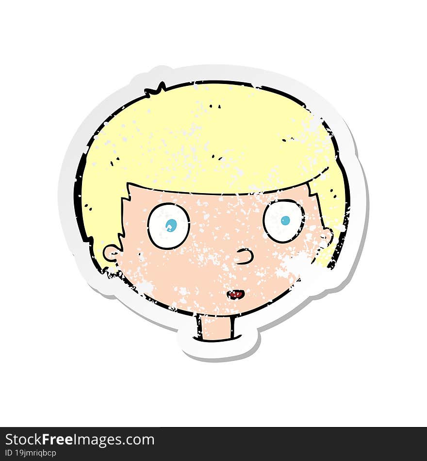 retro distressed sticker of a cartoon curious boy