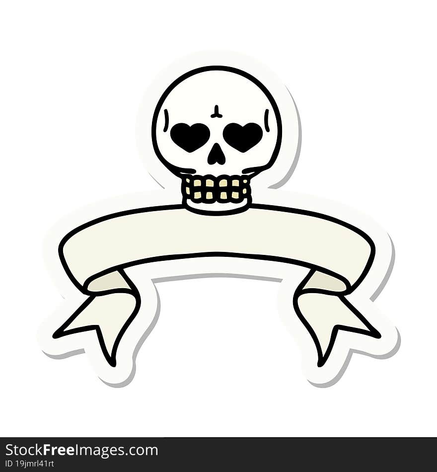 tattoo sticker with banner of a skull